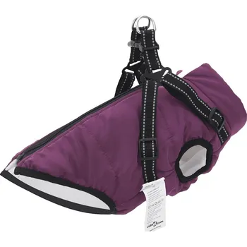 Obleček pro psa Bunda pro psa s postrojem nepromokavá reflexní fialová L28 - 8721158413932