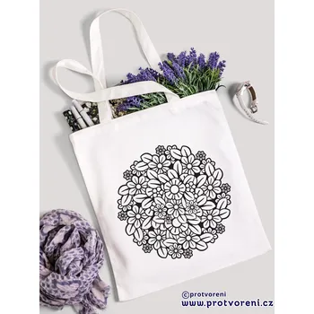 Textilní taška k vybarvení, MANDALA - KVĚTY 2, 41x37cm, BÍLÁ, 1 kus