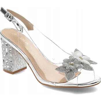 Dámské sandále Stříbrné Sandály S.Barski Dámská Obuv na Elegantním Podpatku