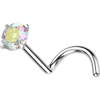 Piercing Atreya Titanová nosovka se vsazeným zirkonem Barva: Stříbrná/Duhová, Velikost: 0,8 mm, Velikost koncovky: 2 mm