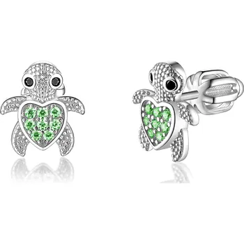 Náušnice Olivie Stříbrné náušnice ŽELVA GREEN 9399 Ag 925; ≤2 g.