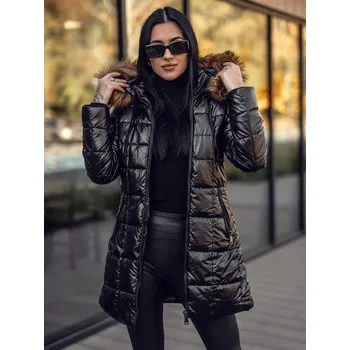 Černo-hnědá dámská prodloužená prošívaná zimní bunda s kapucí kabát Bolf 16M9120A - S