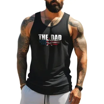 Pánské tílko Pánské tílko černé s kulatým výstřihem O Nápis The Dad Polyester Lehký letní top na sport volný čas město XL