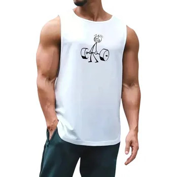 Pánské tílko Pánské tílko s kulatým výstřihem O Potisk postavičky zvedající činku Polyester Lehký sportovní top na fitness bílá L