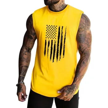 Pánské tílko Pánské tílko s kulatým výstřihem O Potisk americké vlajky Polyester Lehký letní top na sport volný čas město žlutá XL