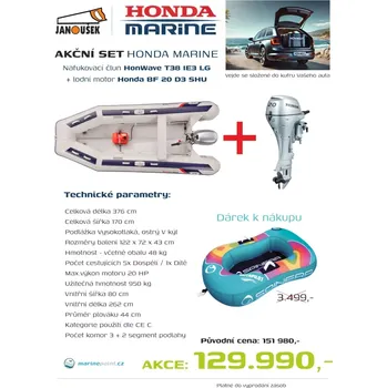 Člun Honda HonWave T 38 IE3 LG Nafukovací člun + lodní motor BF 20 D3 SHU AKCE