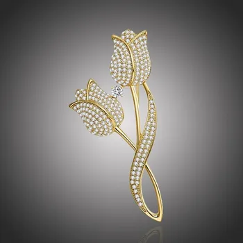 Brož Éternelle Luxusní brož se zirkony Natasha - tulipán B7057-XT0755B Zlatá