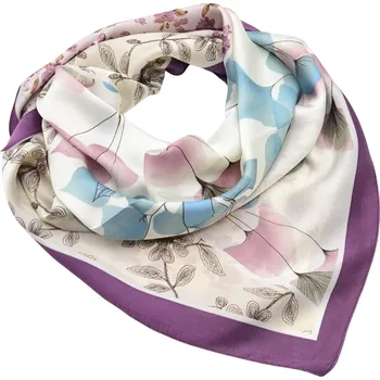 Šátek Šátek - bílo-fialový s květinovým potiskem