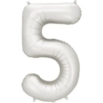 PartyDeco Fóliové číslo 5 stříbrné saténové, 86 cm
