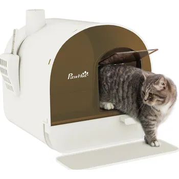 Toaleta pro kočku Kočičí záchůdek PawHut s filtrem, 1 náhradní filtr, 1 podlahová rohož, 43 cm x 44 cm x 47 cm, černá + bílá