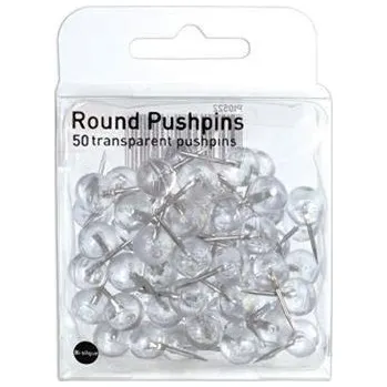 Připínáčky průhledné, kulatá hlavička, 50ks
