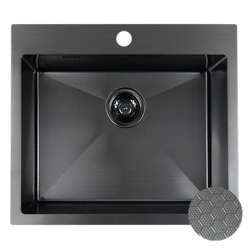 Kuchyňský dřez Laveo Malawi, 1-komorový nerezový dřez 580x500x200 mm, černá, LAV-SLM_710H