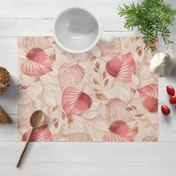prostírání Dekorační prostírání na stůl Leona LN-172 Růžovo-vínové listy na režném 30x40 cm