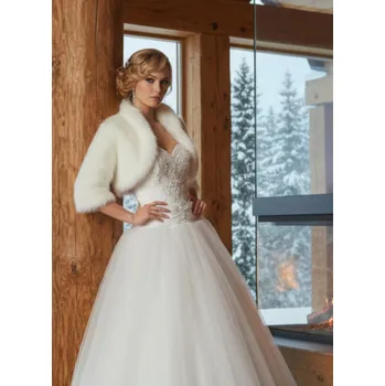 Plyšové svatební bolerko s 3/4 rukávem - ivory: BF-57 Vybraná velikost: 5XL