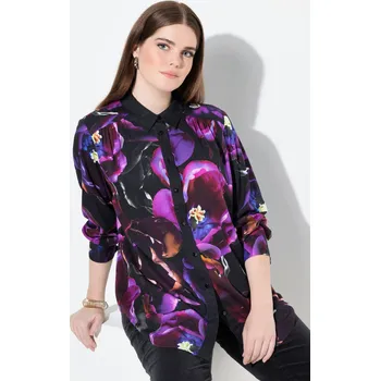 Dámská halenka Ulla Popken, Plus size Košilová halenka, růže, límeček, dlouhé rukávy pro plnoštíhlé nadměrná velikost, 832853819-1131, nachový, 54/56, Nadměrné velikosti, Plus size oblečení, Oblečení pro boubelky, Oblečení pro baculky, Oblečení pro plnoštíhlé, Oblečení 