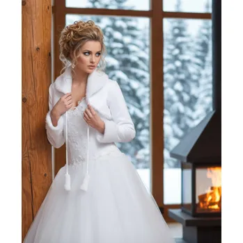 Dámský kožich Saténový svatební kabátek s kožíškem - bílý: BF-87 Vybraná velikost: 6XL