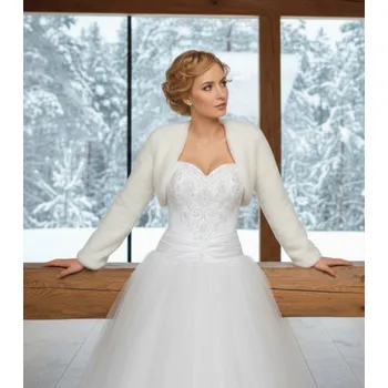 Dámský kožich Plyšové svatební bolerko s dlouhým rukávem ivory BF-18 Vybraná velikost: 5XL