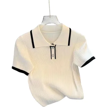 Dámské tričko Dámská polokošile Jednobarevné provedení Výstřih do V s límečkem a knoflíky Lehký polyesterový top na každodenní nošení bílá M