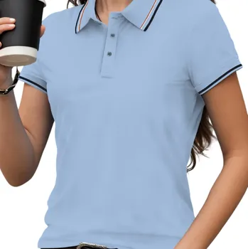 Dámské tričko Dámská polokošile Krátký rukáv Výstřih do V Límeček Knoflíky Jednobarevná Polyester Pohodlná Elegantní Casual Top Letní Jarní modrá XL