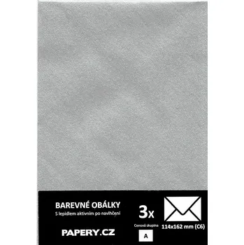 Obálka HYBLER S.R.O. barevná obálka 114X162 STŘÍBRNÁ METALICKÁ, 3 kusy, 100 gm2, olizová