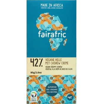 Čokoláda fairafric bio vegan čokoláda se 42 % kakaa a kešu krémem, 80 g