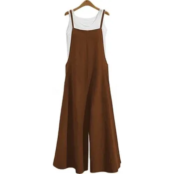 Dámský overall Dámský overal Jednobarevný model Široké kalhoty Tenká ramínka Směs polyester bavlna Letní outfit Volný střih Módní oblečení hnědá L