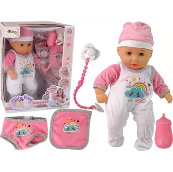 Panenka LEAN Toys Baby Doll Sound dudlík Bib Pink White Cloud Pyžamo