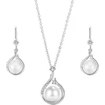 GRACE Silver Jewellery Souprava šperků se sladkovodní perlou Fiorteli, stříbro 925/1000 SET2070-E000260B-N000260B Bílá 40 cm + 2 cm (prodloužení)