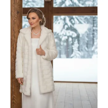 Prošívaný kožešinový svatební kabát - bílý: BF-239 Vybraná velikost: 5XL