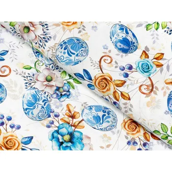 Velikonoční látka Leona LN-114 Modré kraslice - šířka 140 cm