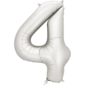 PartyDeco Fóliové číslo 4 stříbrné saténové, 86 cm
