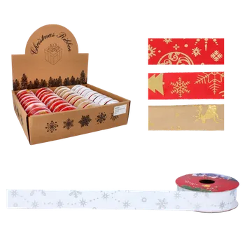 Stuha VÁNOČNÍ DEKORATIVNÍ STUHA 2,5 CM x 2,7 M SMĚS BAREV balení = 36 ks *9737