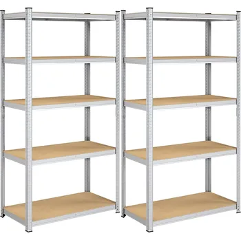 Dílenský regál Regály s vysokou nosností, sada 2 ks, 200 x 100 x 50 cm, ocelový rám stříbrný