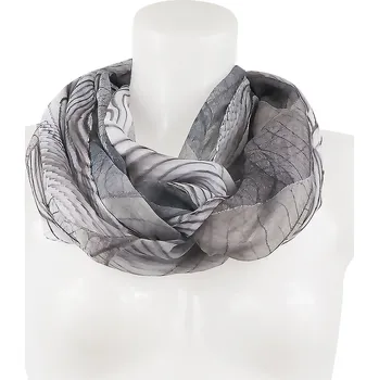 Šátek Dámský šátek tunel s potiskem 37502 listy se zlatou nitkou, šedé barvy 7200633-4