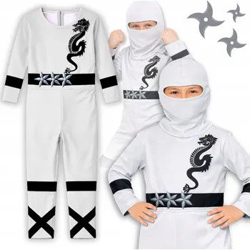 Karnevalový kostým KOSTÝM PŘEVLEK NINJA BOJOVNÍK PRO DĚTI BÍLÝ NA KARNEVALOVÝ BÁL 128 134