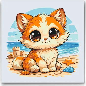 Malování podle čísel - Kočička s velkýma očima Velikost: 30x30cm, Rámování: Pouze srolované plátno