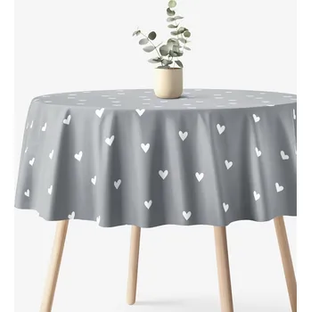 ubrus Kulatý ubrus 100% bavlněné plátno - Srdíčka na šedém Ø 100 cm