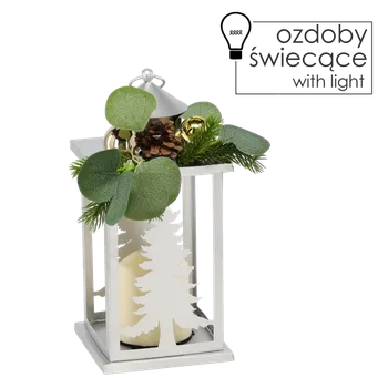 Vánoční dekorace VÁNOČNÍ LAMBERA 12,5 x 12,5 x 30,5 CM LED KOV STŘÍBRNÁ S VĚNČKEM *0870