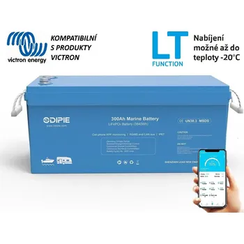 Trakční baterie Baterie LiFePO4 12,8V 300Ah, 3840Wh, bluetooth smart BMS, funkce ohřevu, IP67, možnost propojení s Victron Cerbo GX, CAN/RS485 com port, Lithium-železo-fosfátová baterie (Náhrada za trakční baterie, lithiová baterie, smart BMS, LiFePO4 baterie, solární)