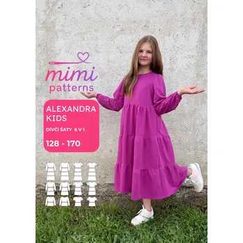 Dívčí šaty Dívčí střih na šaty Alexandra kids 6v1, 128 - 170 | MIMI patterns - Česky