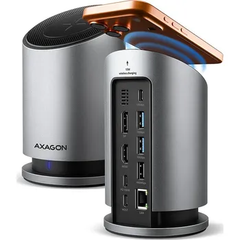 Příslušenství pro notebook AXAGON multi USB-C hub 9in1 + 15W bezd. nabijeni HMC-WL9 1x HDMI 1x DP PD100W 1xUSB-C 3x USB-A kabel 60cm