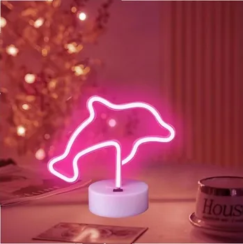 Lampička LED noční světlo Delfín – USB/baterie, neonové podstavcové světlo do ložnice, dekorace, dětské,