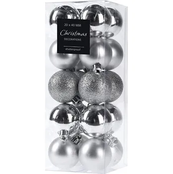 Vánoční dekorace HOME STYLING COLLECTION Vánoční ozdoby - koule, stříbrné, průměr 4 cm, 20 ks