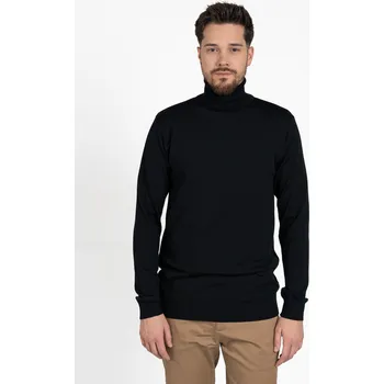 Pánský svetr TallGuys Pánský prodloužený merino rolák | LIGHT | Deep black Velikost: 3XL