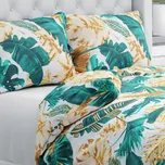 Bavlněné ložní povlečení Sandra SA-245 Zelené a zlaté tropické listy Dvoulůžko francouzské 200x200 a 2ks 70x90 cm