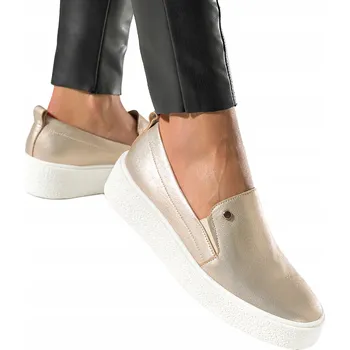 Dámské mokasíny DÁMSKÉ KOŽENÉ MOKASÍNY ZLATÉ NAZOUVÁKY SLIP ON LEHKÉ POHODLNÉ vel. 37