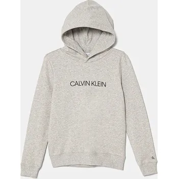 Chlapecká mikina Dětská bavlněná mikina Calvin Klein Jeans IU0IU00163.4890 šedá 90X, vel. 176