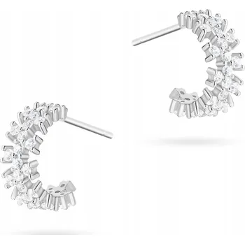 Náušnice STŘÍBRNÉ Dámské NÁUŠNICE ryzost 925 Půlkruhy s Bílými Zirkony na Puzetky