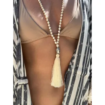 Náhrdelník Boho náhrdelník s Buddhou, přírodní kameny, ruční výroba - Náhrdelník BUDDHA Béžový