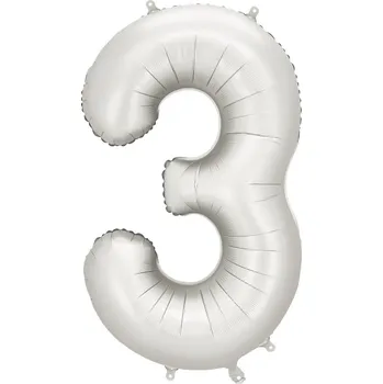 PartyDeco Fóliové číslo 3 stříbrné saténové, 86 cm